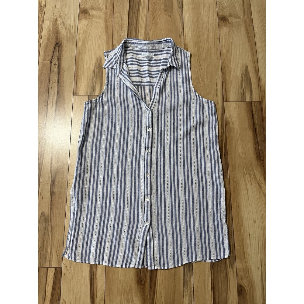 Cynthia Rowley Women's Sz L Linen Blend Button Up Top Sleeveless Tank Top Beach